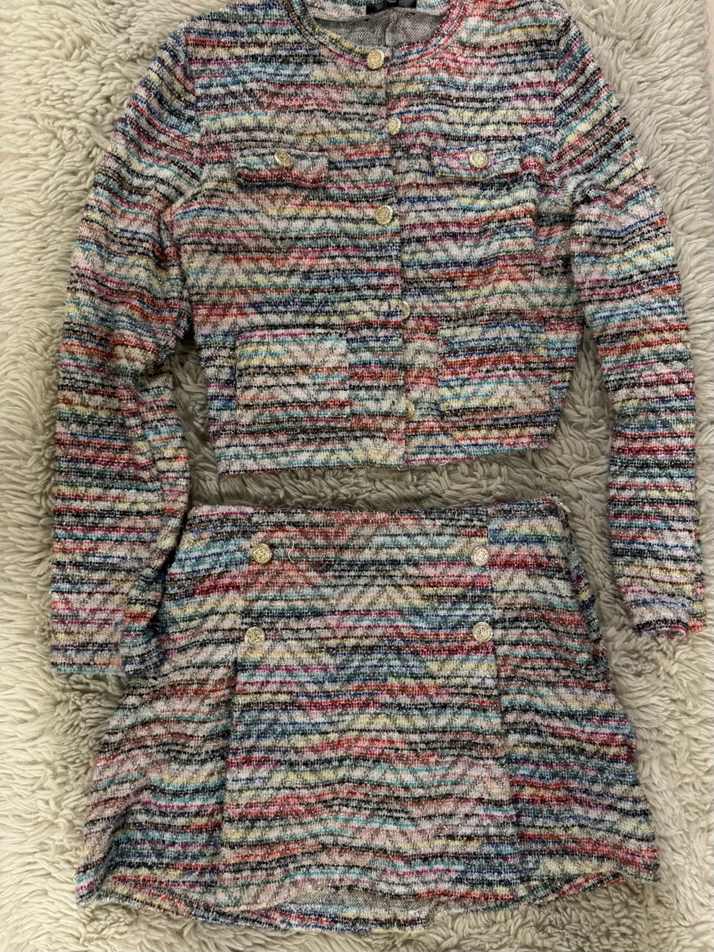 love J Multicolor Striped Tweed Skirt Set — Pastel & Navy Accents